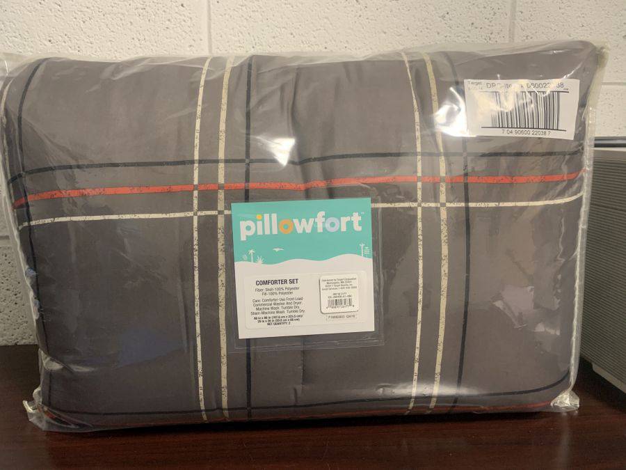 Pack Hand-Drawn Plaid Comforter Set Full/Queen Gray 3pc 