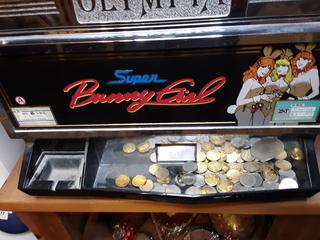 vintage slot machine made by Olympia ( super bunny girl ) working