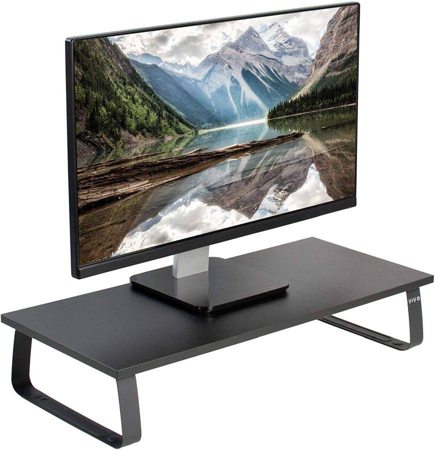 VIVO 24 inch Monitor Stand, Wood & Steel Desktop Riser, Screen, Keyboard,  Laptop, Small TV Ergonomic Desk and Tabletop Organizer, Black, STAND-V000D