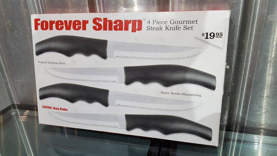 Lot of 7 Forever Sharp surgical stainless steel knives. 4 steak