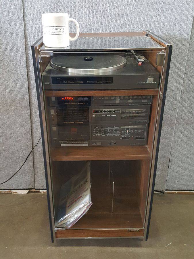 FISHER Studio-standard Semi automatic Turntable MT-35 And Stereo Cassette  Deck CR-54 In a Glass top and door cabinet Shelf 3 Auction | Auction Synergy