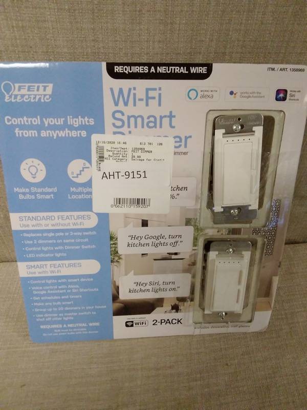 Feit Electric Wi-Fi Smart Dimmer 2-Pack Alexa Siri & Google