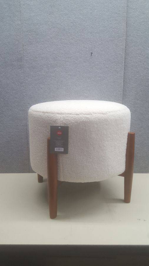 Elroy sherpa round ottoman deals with wood legs cream