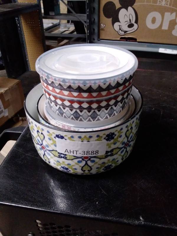 SIGNATURE HOUSEWARES INCORPORATED 4pc Microwavable Bowls with Lids, Black/W  Auction (0232-5052279)