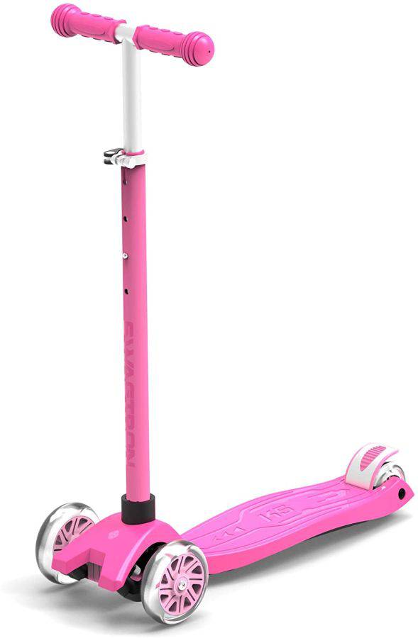 Swagtron K5 3 Wheel Kids Scooter with Light Up Wheels Quick