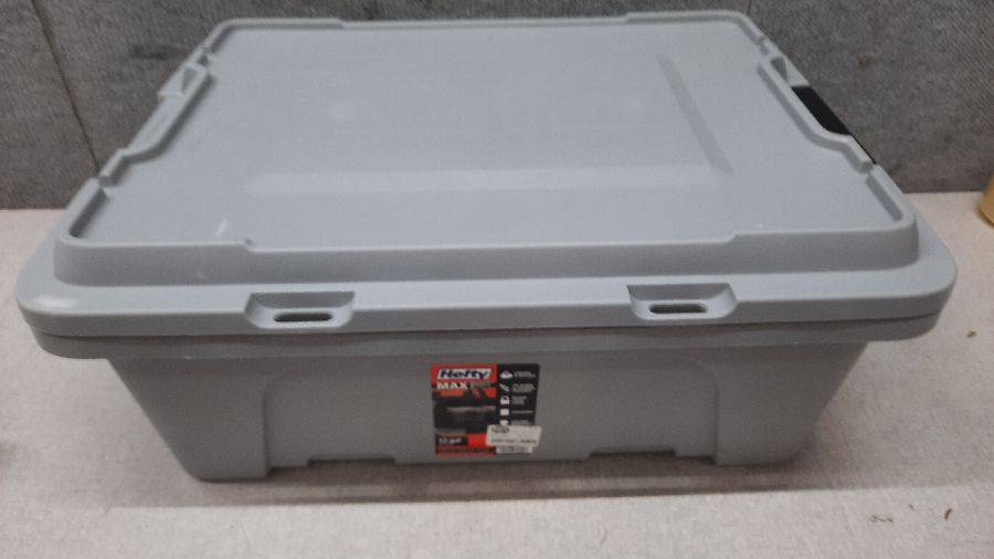 Hefty 12gal Max Pro Storage Tote Gray Auction