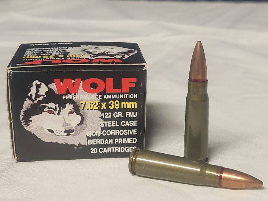 Wolf 7.62 x 39 mm.122 GR.FMJ Steel Case Berdan Primed 20 