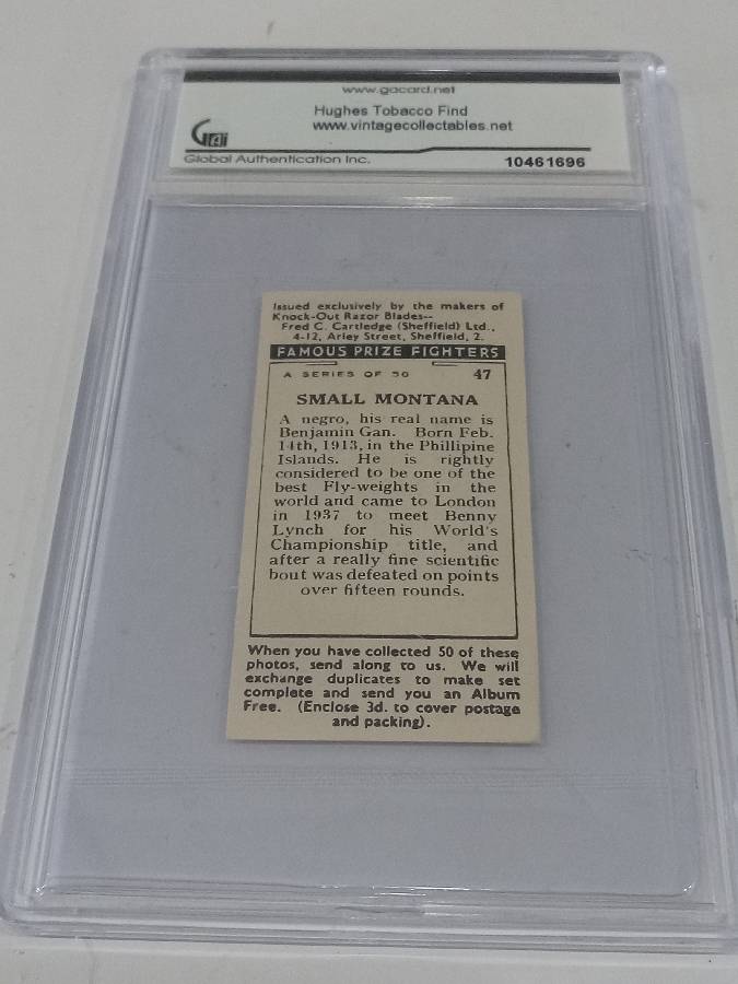 1938 Knock-Out Razor 47 Small Montana NM 7 GAI Graded Collectible Card Auction | Auction Synergy 1938 Knock-Out Razor 47 Small Montana NM 7 GAI Graded Collectible Card Auction | Auction Synergy