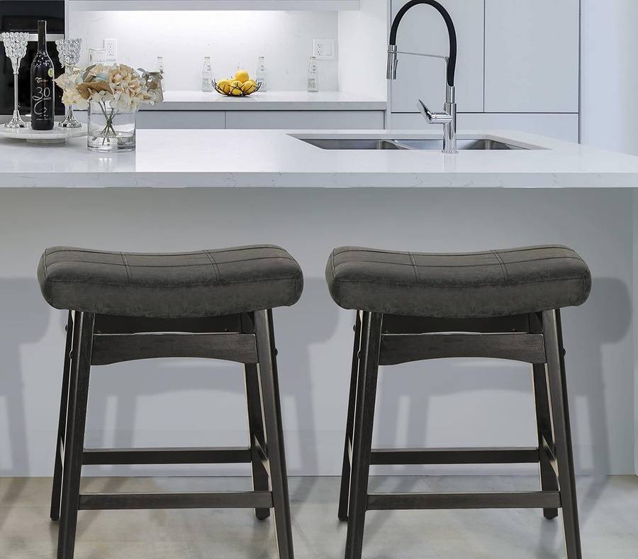 Erste Bravo Black Solid Wood Bar Stools Set of 2 for Kitchen