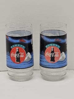 Vintage Coca Cola Coke 32 Oz Large Tumbler Pedestal Glasses Set of 2 