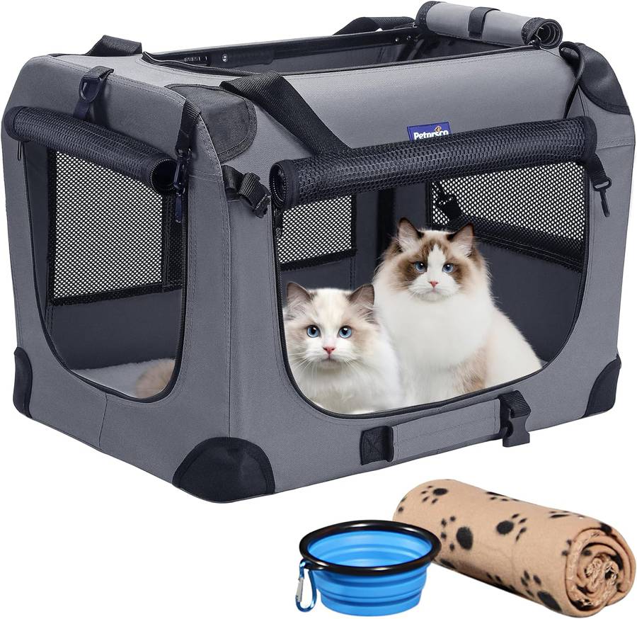 Portable Collapsible Dog Crate, Travel Dog Crate 24X17x17 With Soft Warm  Blanket And Foldable Bowl For Large Cats & Small Dogs Indoor And Outdoor