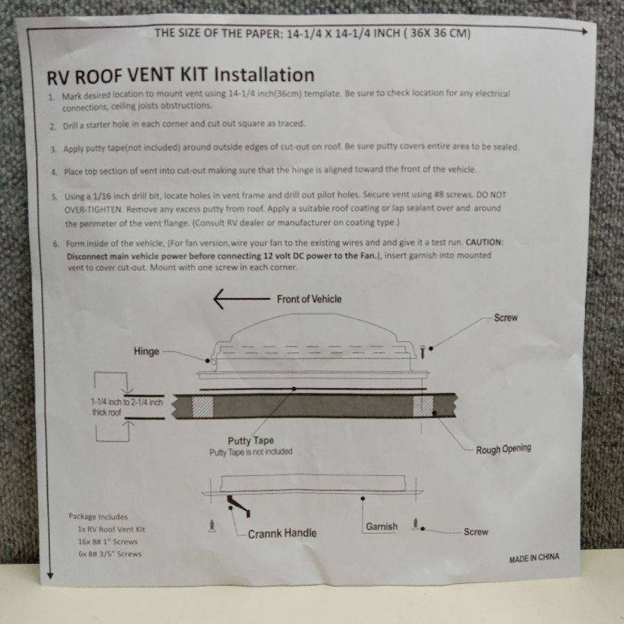 Livpow RV or Trailer Roof Vent - Manual 14