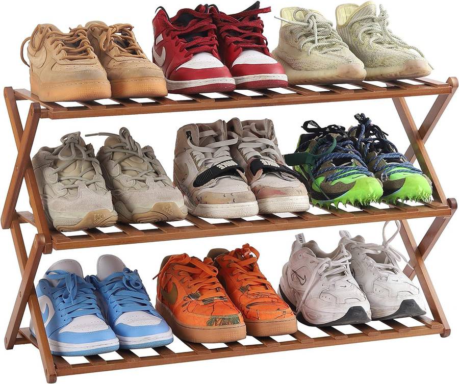 Bamboo Foldable Shoe Rack, Free Standing Shoe Organizer Storage Rack