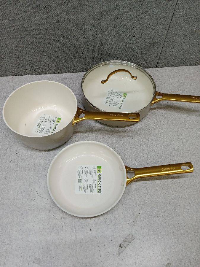 GreenPan Reserve Hard Anodized Healthy Ceramic Nonstick 8 10 & 12 3  Piece Frying Pan Skillet Set, Gold Handle, PFAS-Free, Dishwasher Safe, Oven