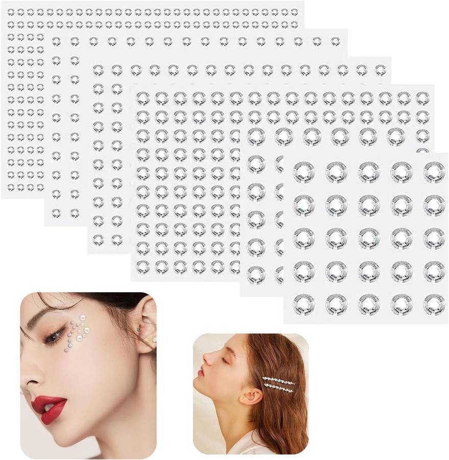 1982Pcs Clear Hair Rhinestones Stick, 6 Sizes Face Bling Gems Rhinestones  for Makeup, adhesive Hair jewels Self-Adhesive Rhinestones Stick,  Embellishments Sheet for Decorations, Art, Crafts Nail Hair Auction