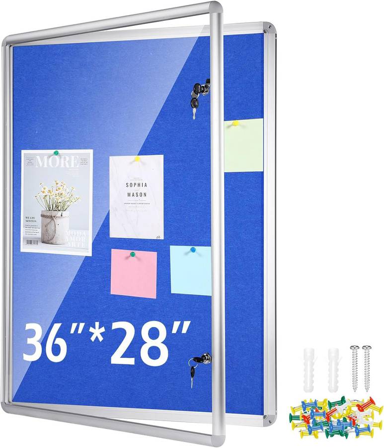 Ctosree Enclosed Bulletin Board Case Lockable Cork Notice Board Waterproof  Board Aluminum Framed Bulletin Boards Cabinet with Mounting Screws for  School Class Office Wall 36x28 (Blue) Auction