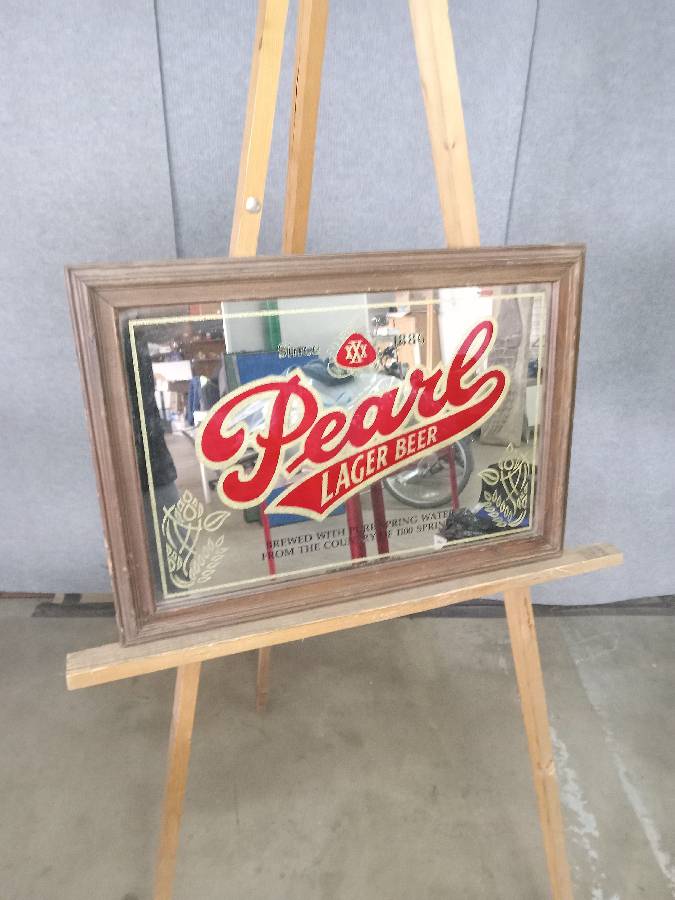 Vintage Rare Pearl Lager Beer Mirror Sign 21 x 15 2A Auction