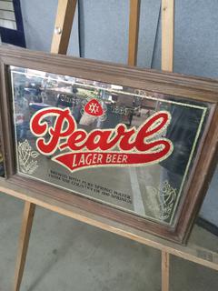 Vintage Rare Pearl Lager Beer Mirror Sign 21 x 15 2A Auction