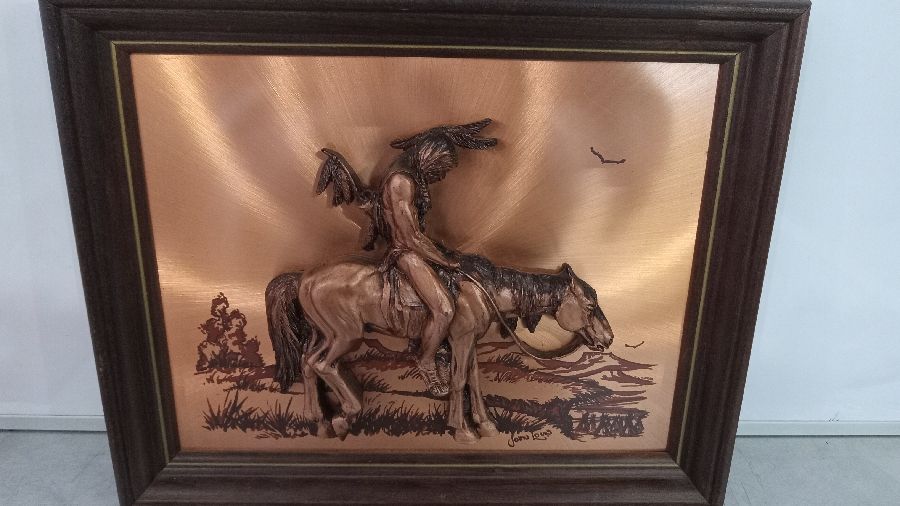 JOHN LOUW 3D COPPER PICTURE END OF THE TRAIL INDIAN WALL ART 13
