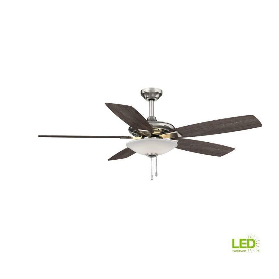 Hampton Bay Menage 52 In Integrated Led Indoor Low Profile Brushed Nickel Ceiling Fan With Light Kit