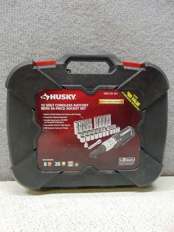 Husky cordless ratchet with online 34 piece socket set